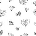 Heart crystal seamless pattern. wallpaper, wrapping paper, textile. sketch hand drawn doodle style. minimalism, monochrome. love,