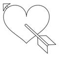 Heart with cupid arrow outline. Valentines day. Coloring book page for children. Vector illustration isolated on white