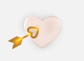 Heart with cupid\'s golden arrow. Realistic 3d design element. Vector Illustration EPS10