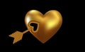 Heart with cupid\'s golden arrow. Realistic 3d design element. Vector Illustration EPS10