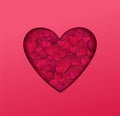 Heart cut out of paper full of smaller paper hearts. Red paper heart greeting card design. - Vector