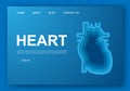 Heart 3d paper cut website template. Cardiology paper cut illustration. Internal organ symbol for landing page