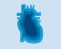 Heart 3d symbol in paper cut style. Cardiology, human transplantation design. Internal organ cut out of paper banner.