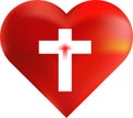 Heart 3d with white cross and red cross inside - vector Royalty Free Stock Photo