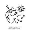 Heart damage icon. Covid molecule damaging heart simple vector illustration