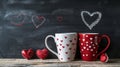 The Heart-decorated Mugs.AI generated image Royalty Free Stock Photo