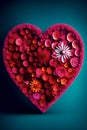 Heart decorative made of pink and red flowers. Generative Ai