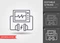 Heart Defibrillator. Linear medical symbols with editable stroke