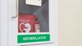 Heart defibrillator service box or AED in the public location for emergency case, automated external CPR tool in airport