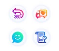 Heart, 360 degrees and Smile chat icons set. Report sign. Star rating, Full rotation, Happy face. Vector