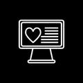 Heart on desktop line icon. Monitor with heart vector illustration isolated on black. Heart on computer outline style