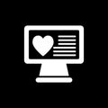 Heart on desktop solid icon. Monitor with heart vector illustration isolated on black. Heart on computer glyph style Royalty Free Stock Photo