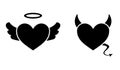 Heart with devil horns and a tail and heart with angel wings and halo isolated on white background, Devil love Royalty Free Stock Photo