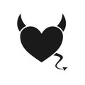 Heart with devil horns and a tail icon isolated on white background, Devil love. Valentine Day concept, Vector Royalty Free Stock Photo