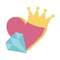 Heart diamond crown icon on white background Royalty Free Stock Photo