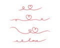 Heart divider set. Hand drawn swirl line borders, hearts and love letters, romantic valentines or wedding decoration, simple style Royalty Free Stock Photo