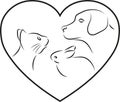 Heart with dog, cat and rabbit, veterinarian logo, animals logo, icon, animal keeper logo, animal keeper icon Royalty Free Stock Photo