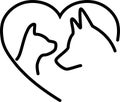 Heart with dog and cat, veterinarian logo, animals logo, icon, animal keeper logo, animal keeper icon Royalty Free Stock Photo