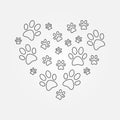 Heart with dog paw prints outline vector illustration Royalty Free Stock Photo