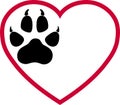 Heart and dog paws, wolf paws, dogs and wolves logo