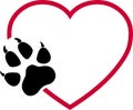 Heart and dog paws, wolf paws, dogs and wolves logo