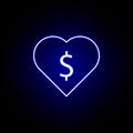 heart dollar icon in neon style. Element of finance illustration. Signs and symbols icon can be used for web, logo, mobile app, UI Royalty Free Stock Photo