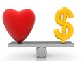 Heart and dollar sign in equilibrium concept Royalty Free Stock Photo