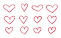 Heart doodle icon set. Hand drawn scribble hearts. Vector red love symbol sketch Royalty Free Stock Photo