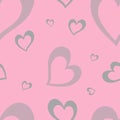 Heart doodles seamless pattern. Hand drawn hearts texture. Valentine's day romantic background. Gray hearts on a pink Royalty Free Stock Photo