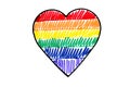 A heart drawn with a felt-tip pen and decorated with scribbles in bright colors, a symbol of people who are not traditional sexual