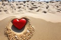 a heart drawn in the sand next to neat pebbles placed in a heart shape Royalty Free Stock Photo