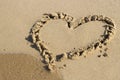 Heart drawn on sand and sea, view from above Royalty Free Stock Photo