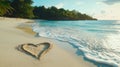 Heart Drawn in Sand on Tropical Beach at Sunset Royalty Free Stock Photo