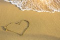 Heart drawn in sea beach sand. Love. Royalty Free Stock Photo