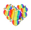 heart drawn with watercolors in a rainbow on a white background. Royalty Free Stock Photo
