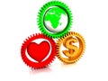 Heart, earth, money in gear Royalty Free Stock Photo