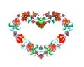 Heart with eastern european decorative ethnic flowers. Slavic watercolor