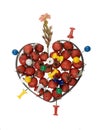 Heart with elderberry, drawing pins and leaf, isol