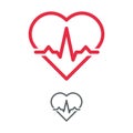 Heart with electrocardiogram pulse graph. Cardiac echo symbol, ECG or EKG examination. Health care concept. Vector outline