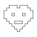 Heart emoji in pixel style, neutral or frustrated face emotion, vector outline for coloring book