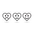 Heart emoticon evaluation line icon, feedback symbol, heart with different mood. Vector