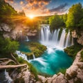 Fantasy waterfall In the heart of an enchanted forest.