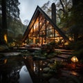 A secluded cabin nestled in the heart of a dense forest