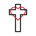 Heart encircling Christian cross. Love and faith concept. Religious symbol. Vector illustration. EPS 10.