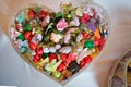 Heart Engagement basket . Basket with sweets stands on the table . Azerbaycan Baku 07.12.2019