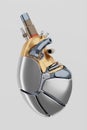 Heart of engine motor, soul of car, love heart metal bike. Bionic organ of robot. 3d render