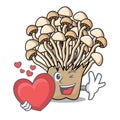 With heart enoki mushroom mascot cartoon