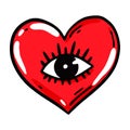Heart with an eye in comic style. Vector illustration. Valentines Day design element Royalty Free Stock Photo