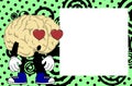 Heart eyes brain cartoon pictureframe background