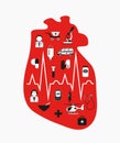 Heart failure. Anatomical red heart.